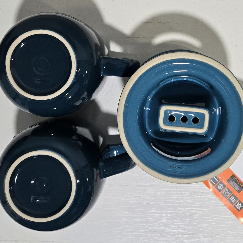 Deep Teal Pour Over Coffee Maker Cone & 2 Heritage Mugs Le Creuset RETIRED COLOR - Picture 5 of 12